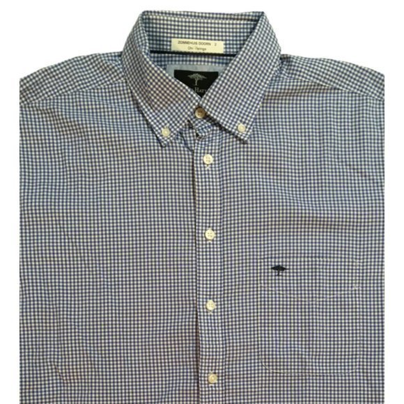 Fynch Hatton Mens Button Down Shirt Blue Checkered Compact Cotton Sz L 41/42 euc - Picture 1 of 5